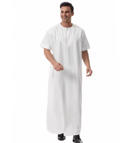 Factory Stock Men's Arabic Thobe Dubai Kandura | Summer Short Sleeve Long Robe | Turkish & Saudi Style | Wholesale