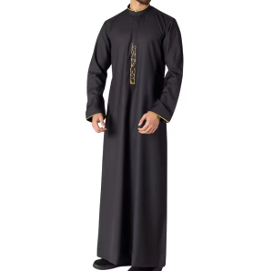 New 2026 Luxury Black Men Thobe Gold Embroidery Saudi Jubba Islamic Clothing Arabic Robe For Men Kandura Dishdasha Dress