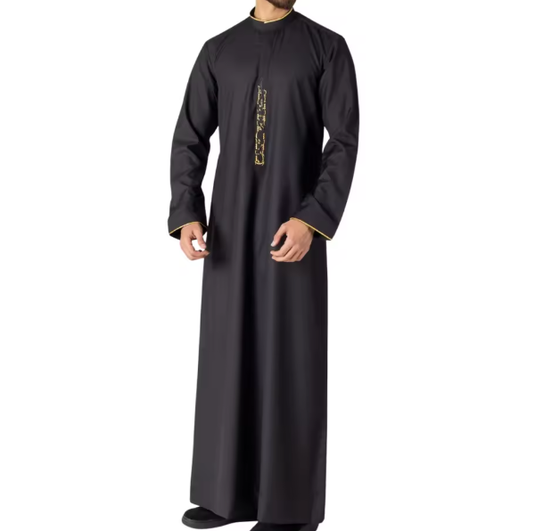 New 2026 Luxury Black Men Thobe Gold Embroidery Saudi Jubba Islamic Clothing Arabic Robe For Men Kandura Dishdasha Dress