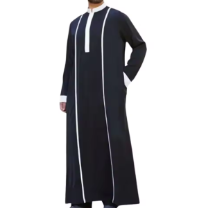 Classic White Men Muslim Thobe Long Sleeve Button Detail Islamic Jubba Kandura Saudi Style Dishdasha Traditional Robe