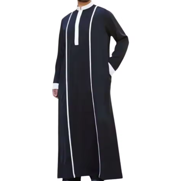 Classic White Men Muslim Thobe Long Sleeve Button Detail Islamic Jubba Kandura Saudi Style Dishdasha Traditional Robe