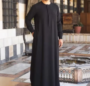 CCY Long Sleeve Muslim Men Thobe Saudi Arab Style Jubba Kandura with Pocket Islamic Kaftan Robe Dishdasha Ramadan Prayer
