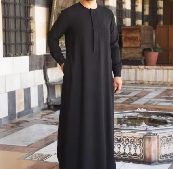 CCY Long Sleeve Muslim Men Thobe Saudi Arab Style Jubba Kandura with Pocket Islamic Kaftan Robe Dishdasha Ramadan Prayer