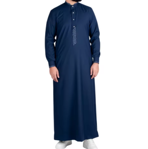 Royal Blue Men Thobe Solid Color Saudi Jubba Islamic Clothing Long Sleeve Arabic Robe For Men Kandura Dishdasha Robe