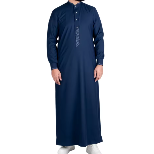 Royal Blue Men Thobe Solid Color Saudi Jubba Islamic Clothing Long Sleeve Arabic Robe For Men Kandura Dishdasha Robe