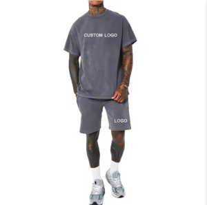 High Quality Joggers Set 100% Cotton Acid wash T Shirt and Short Set Custom Fashion Acid Wash Men Short Set