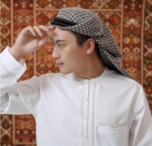 Men's Arab Shemagh Hijab Ghutra Keffiyeh Desert Red Polyester Breathable Skin-Friendly Four Seasons Daily Wear Head Scarf