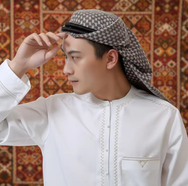 Men's Arab Shemagh Hijab Ghutra Keffiyeh Desert Red Polyester Breathable Skin-Friendly Four Seasons Daily Wear Head Scarf