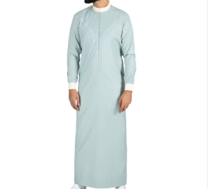 Pastel Mint Green Men Thobe Summer Style Saudi Jubba Long Sleeve Islamic Dress Arabic Kandura Robe Dishdasha For Men