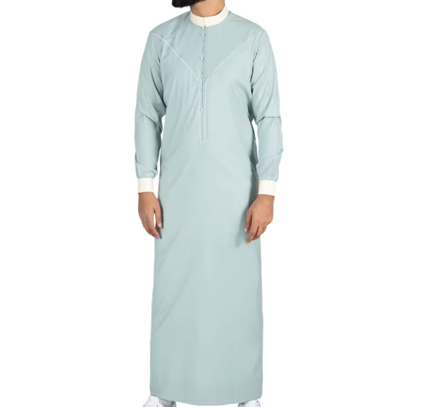 Pastel Mint Green Men Thobe Summer Style Saudi Jubba Long Sleeve Islamic Dress Arabic Kandura Robe Dishdasha For Men